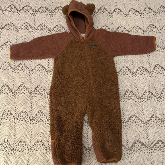 Columbia Other - Columbia Brown Bear Fleece Kids Outerwear One Piece Fold Over Hands & Feet 12-18